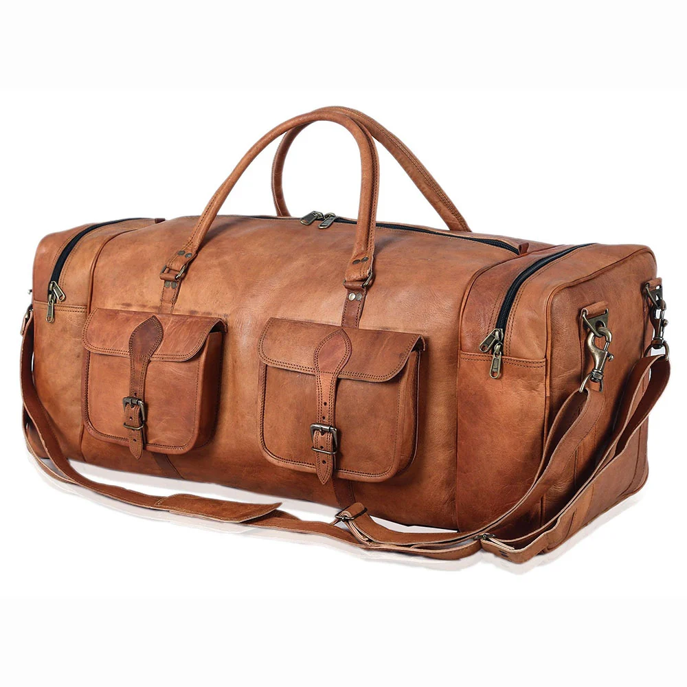 Custom Leather Weekender Duffel Bag with Zipper Closure reference style