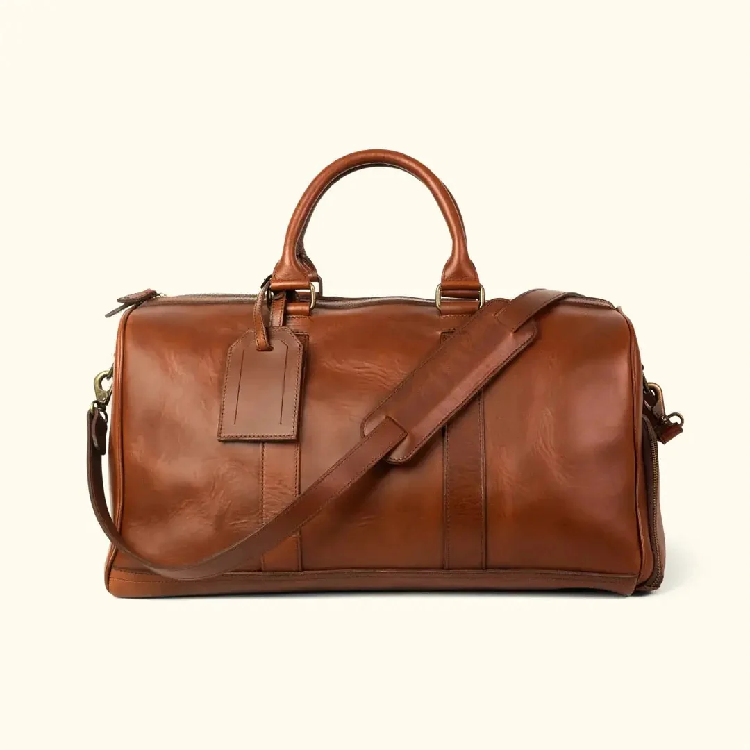 Custom Leather Weekender Duffel Bag with Vintage Styling reference style