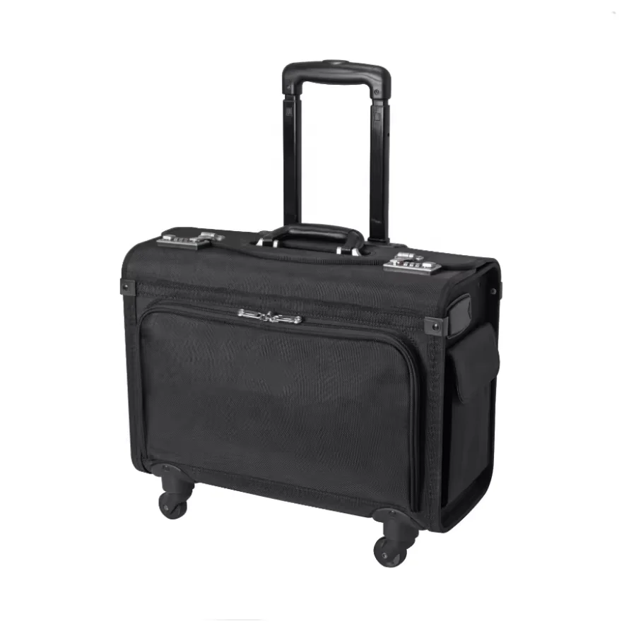 Custom Polyester Airliner Travel Rolling Trolley Bag Fashion Pilot Luggage with Zippe