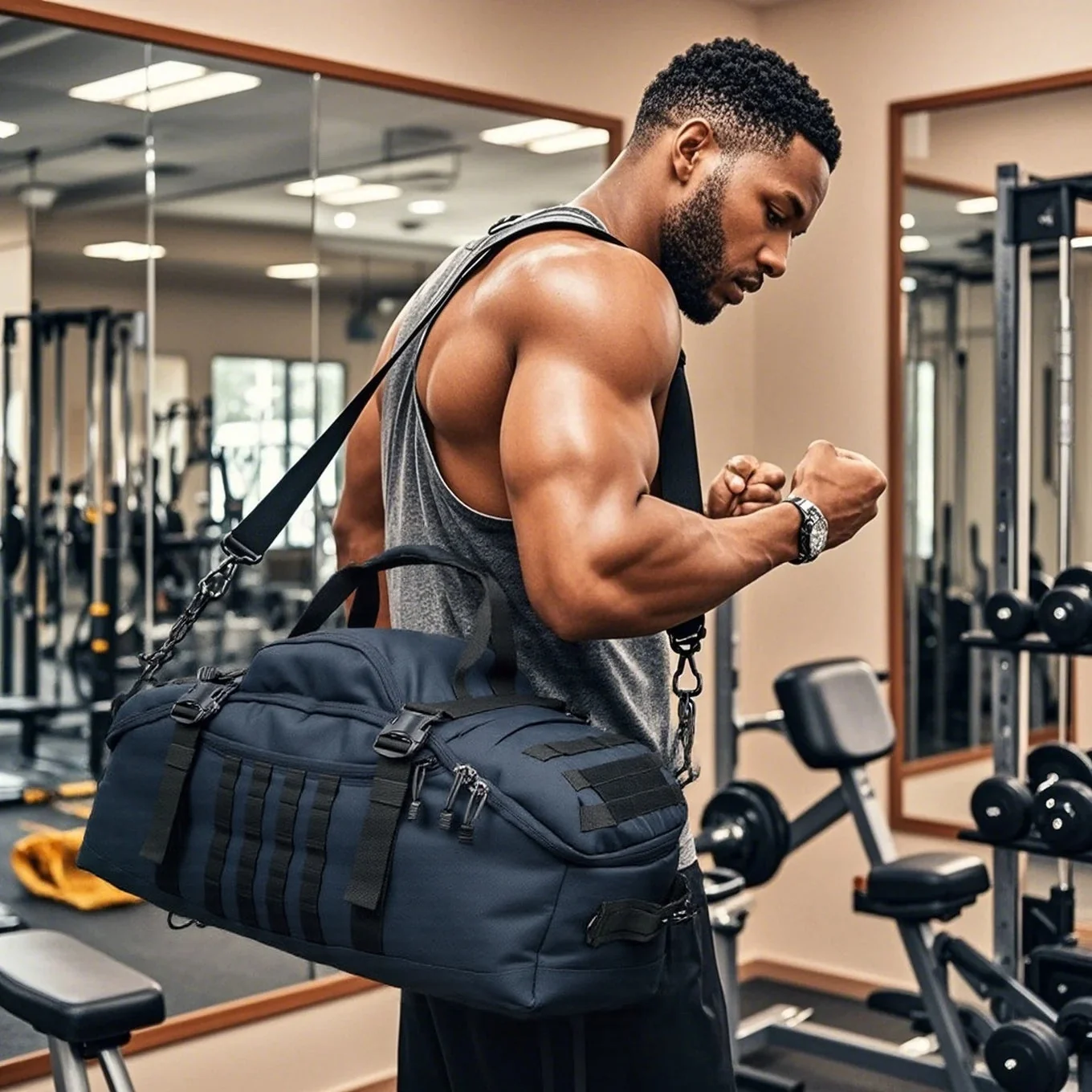 Custom Polyester Tote Shoulder Duffle Bag Larger Capacity Zipper Closure for Gym Spor