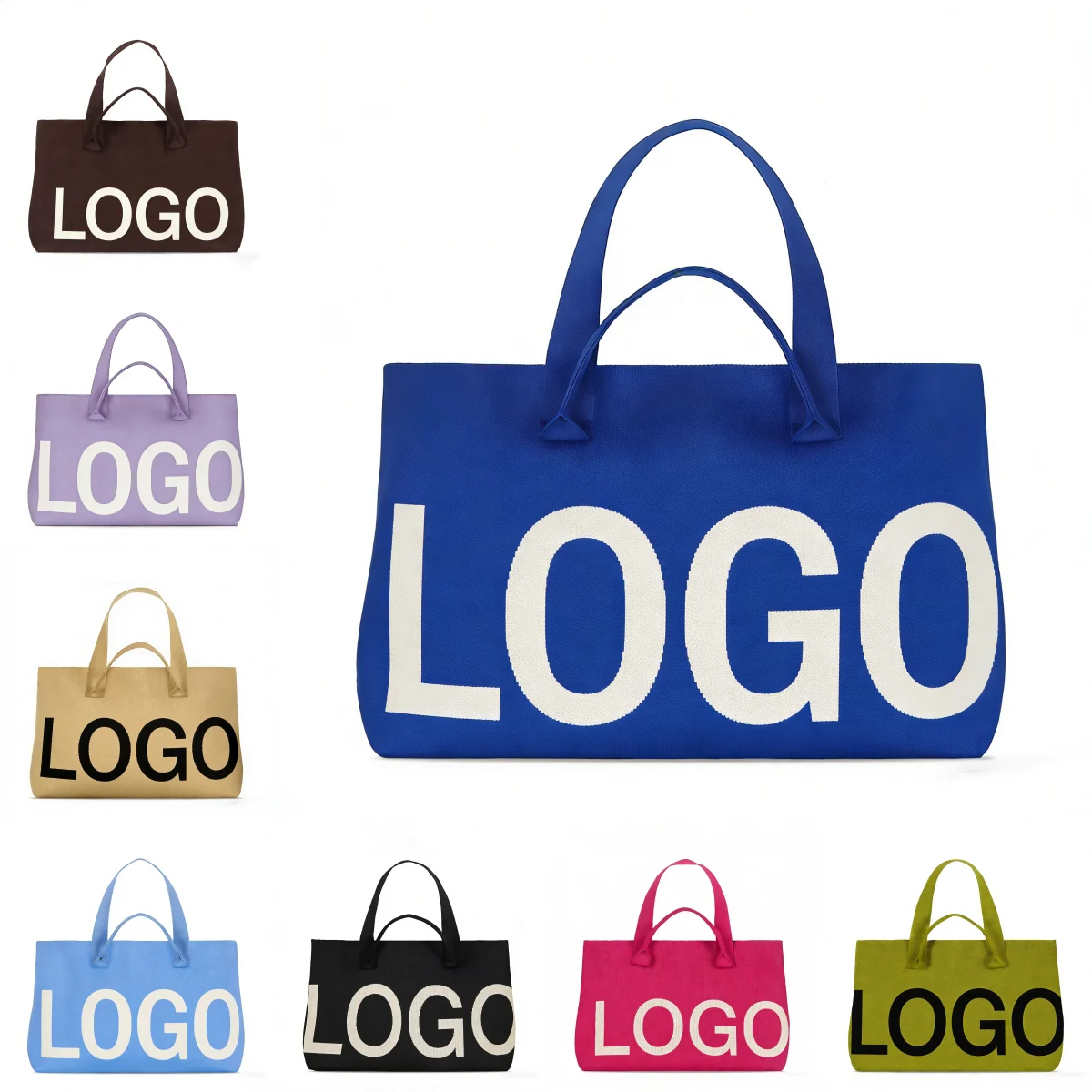 Custom Women's Jacquard Tote Bags With Small Pouch Knitted Shopping Tote With Dual