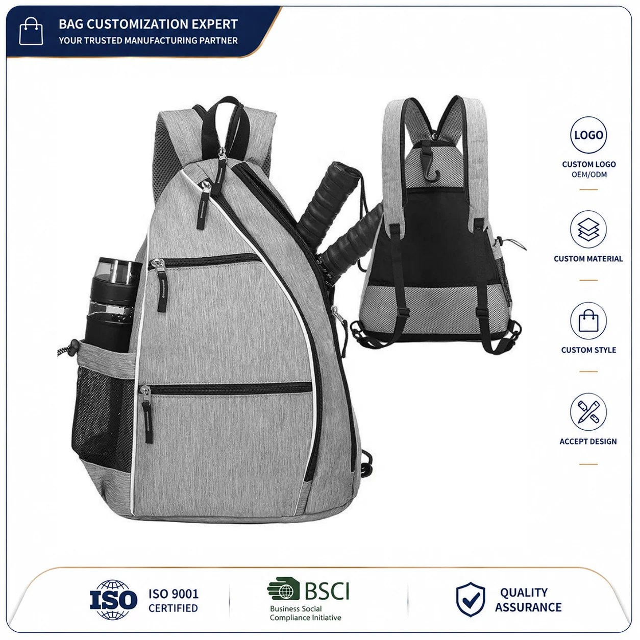 Custom Tennis Racket Crossbody Sling Bag