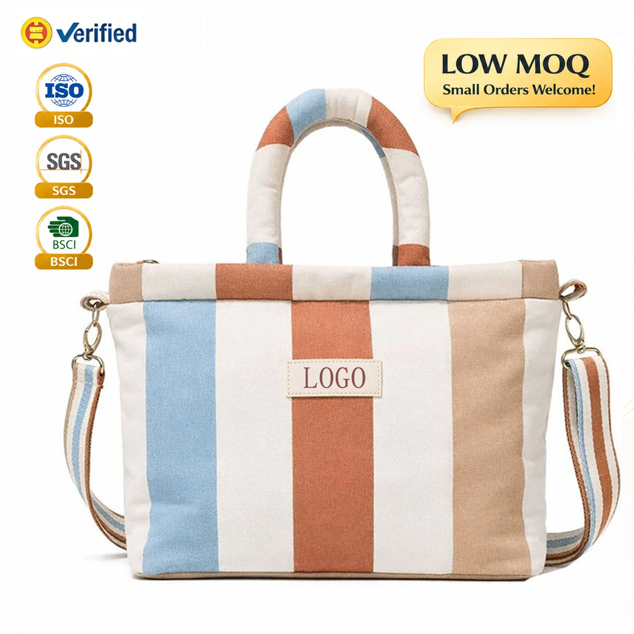 Custom Puffy Striped Canvas Tote Bag