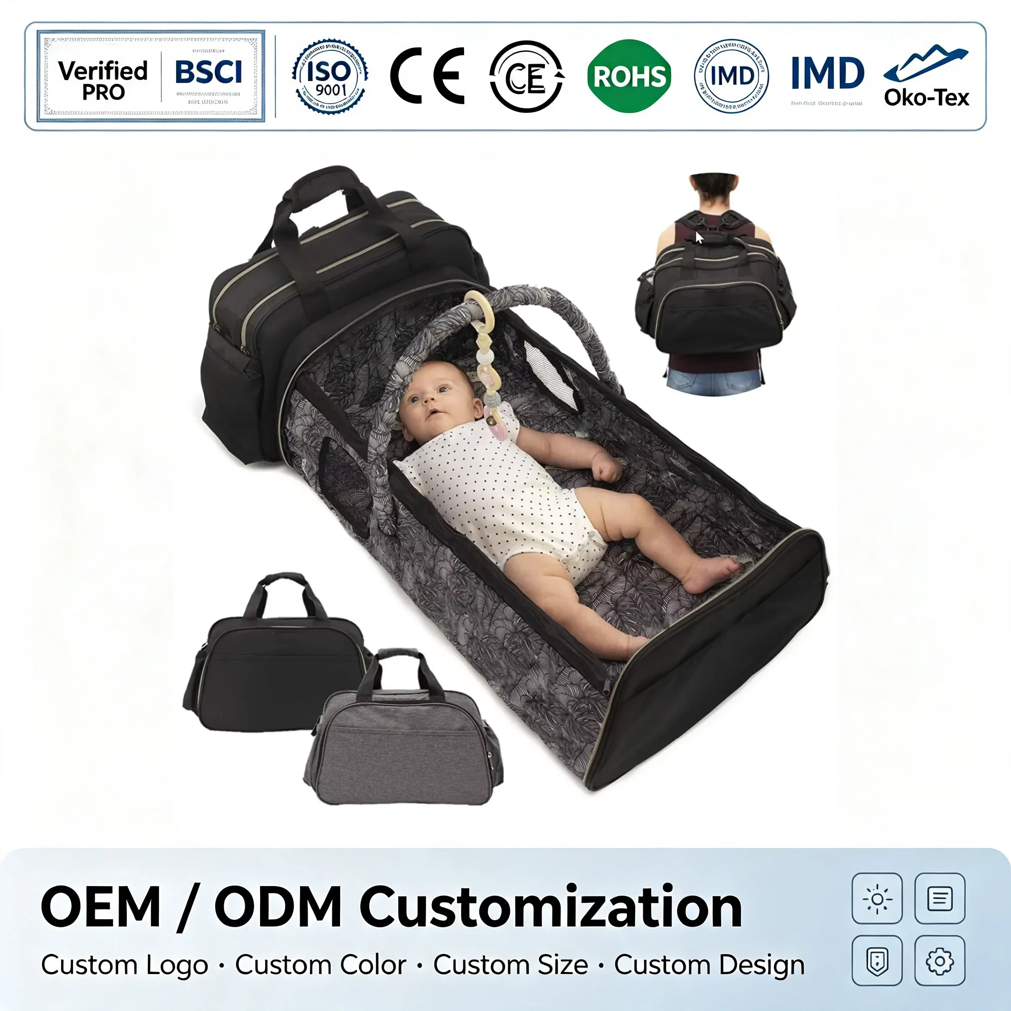 Custom Foldable Diaper Backpack With Changing Pad