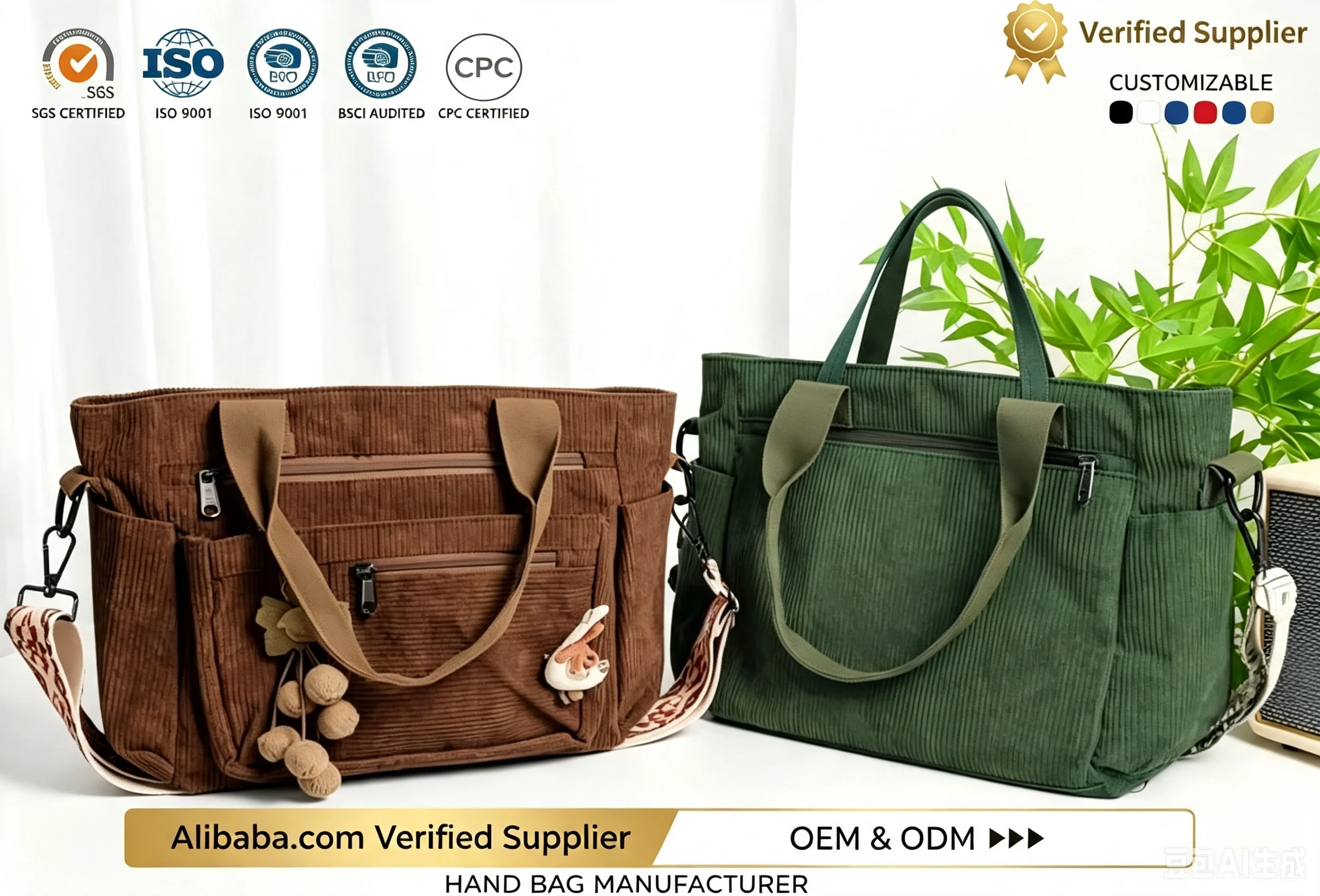 Custom Corduroy Hobo Tote Bag