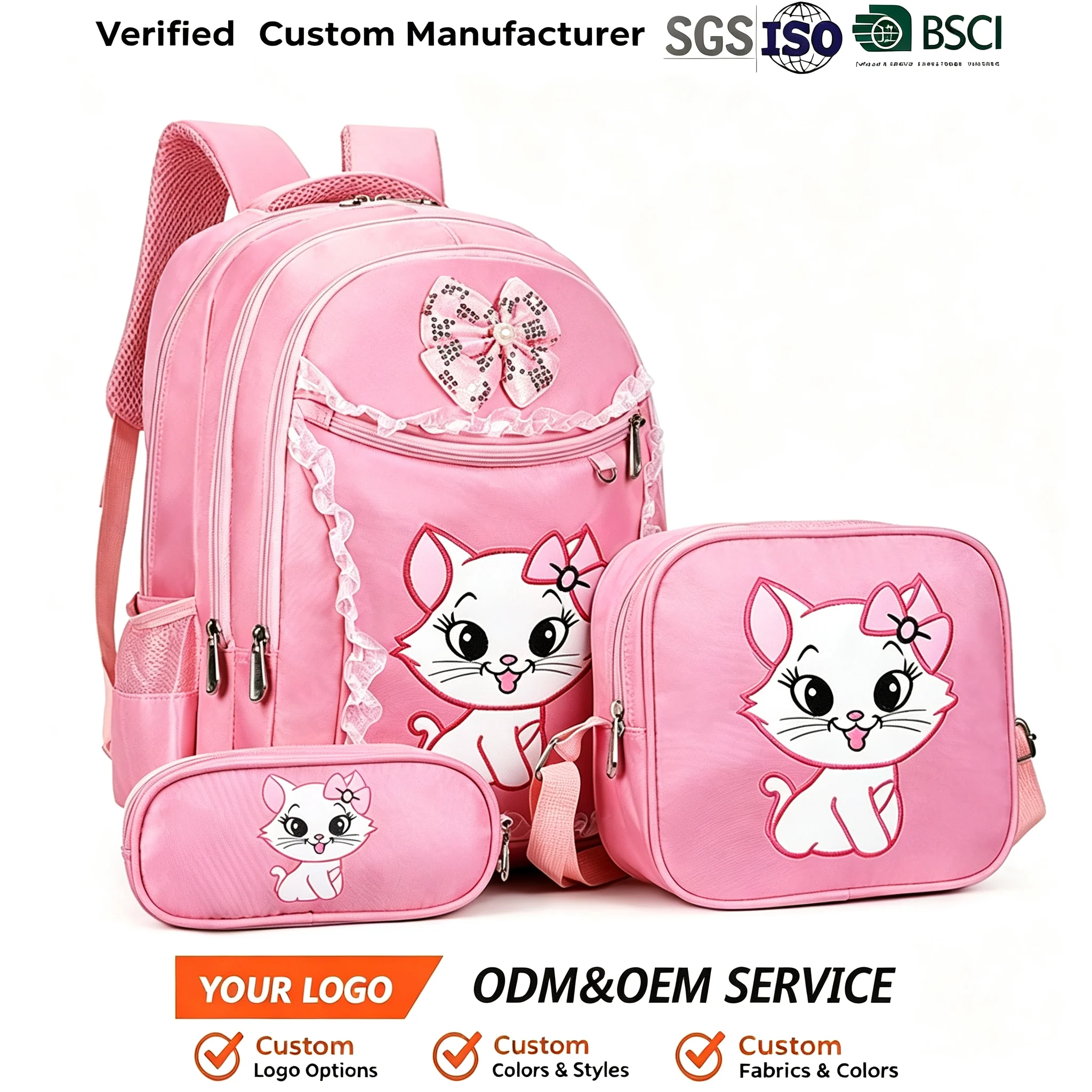 Custom Cartoon Kids Backpack Set