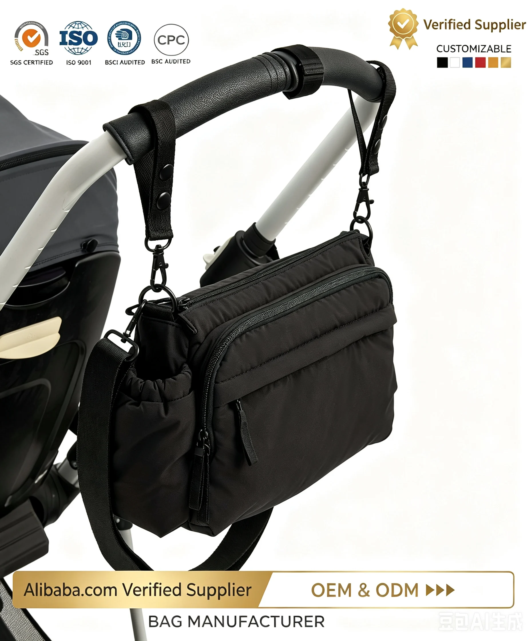 Custom Quilted Stroller Organizer Bag