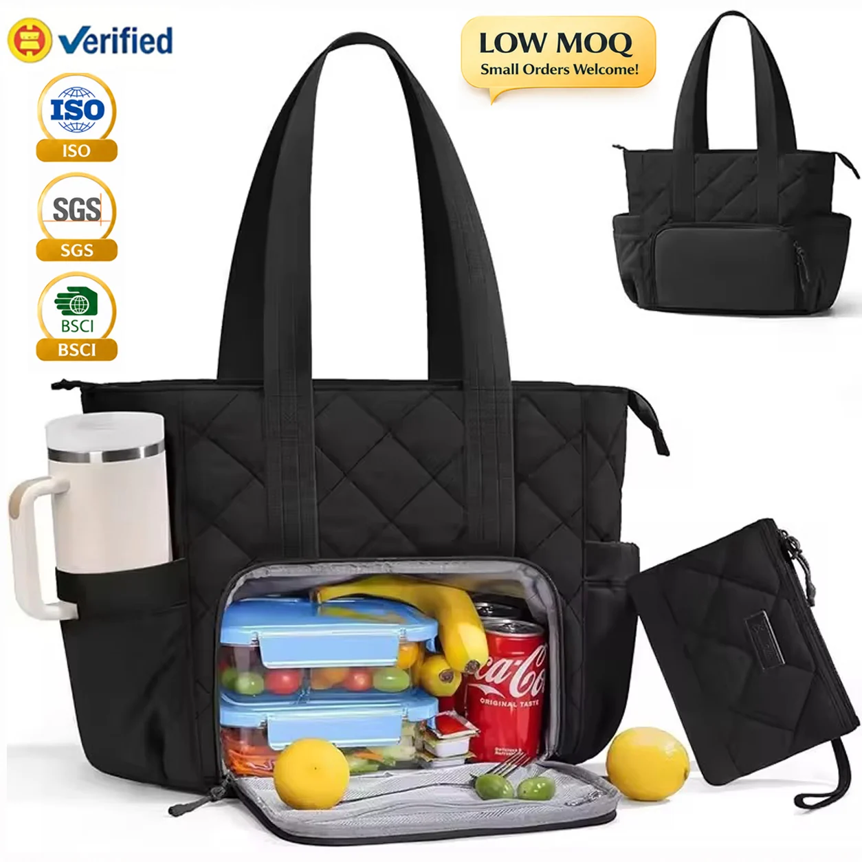 Custom Soft Polyester Puffer Lunch Tote Bag for