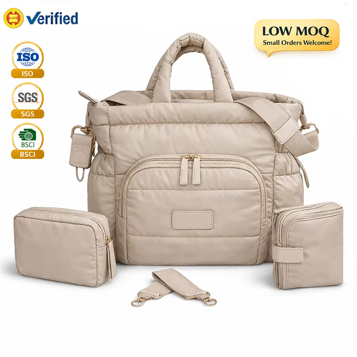 Custom Nylon Mommy Diaper Bag Multiple Pouches Soft