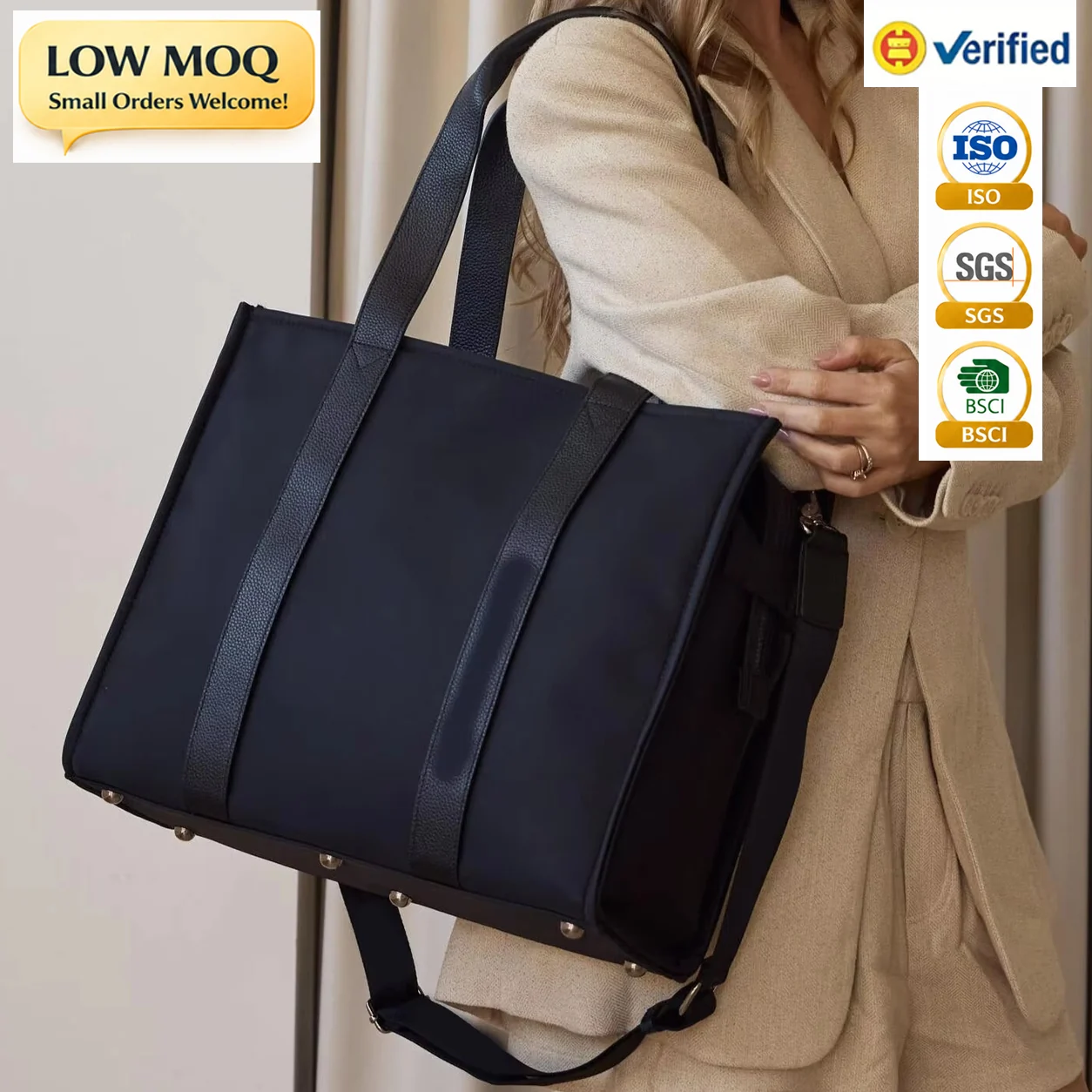 Custom Women's Nylon Tote Bags Custom Fashion Zipper
