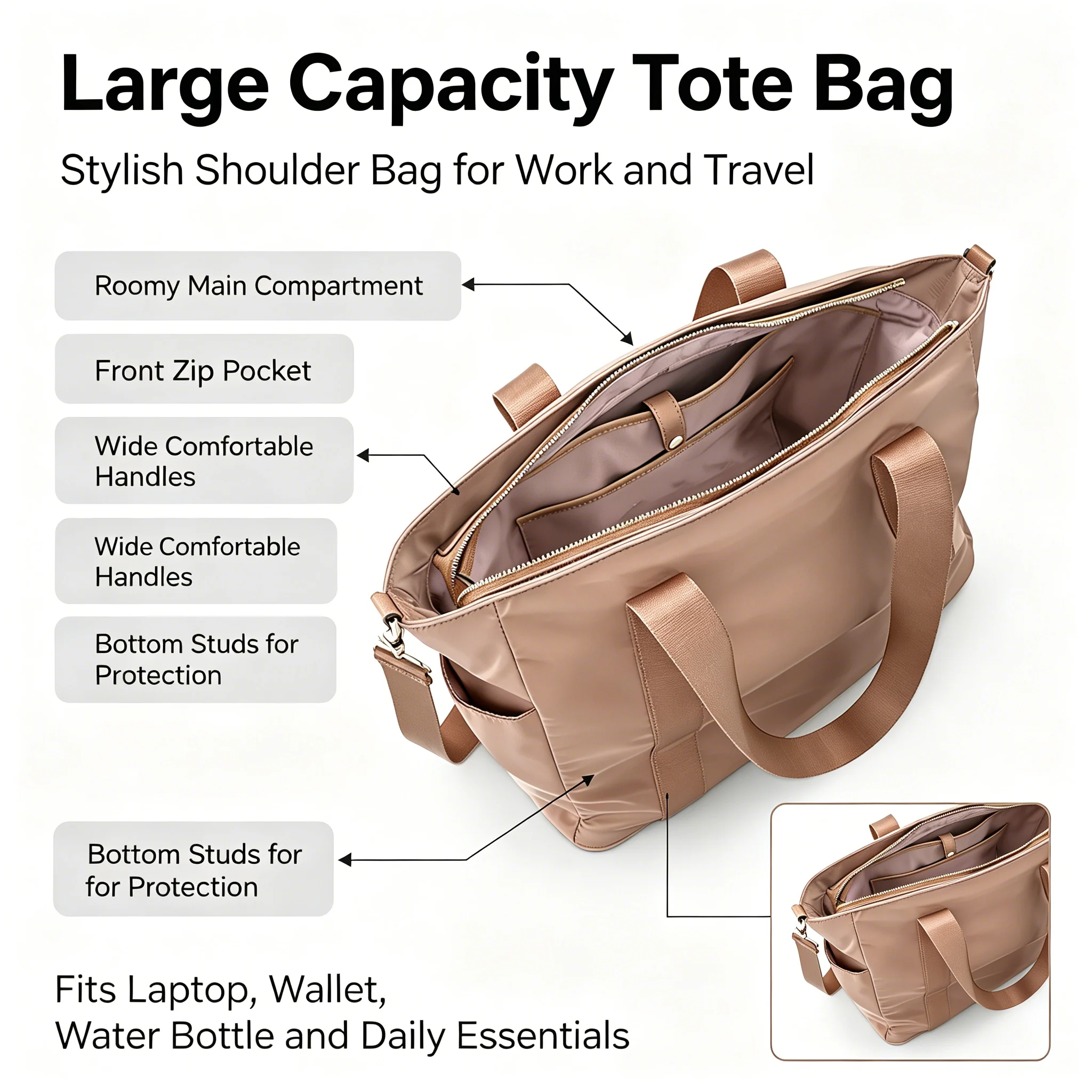 Custom Women Nylon Tote Bag Large Capacity Multi-Pocket