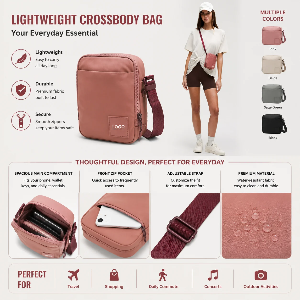 Custom Personalized Nylon Zipper Closure Casual Fashion Sport