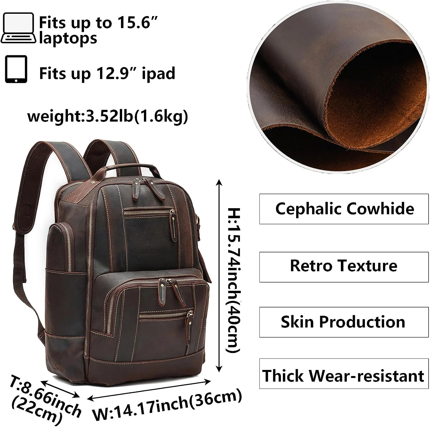 Custom Leather Backpack for Men Full Grain Leather