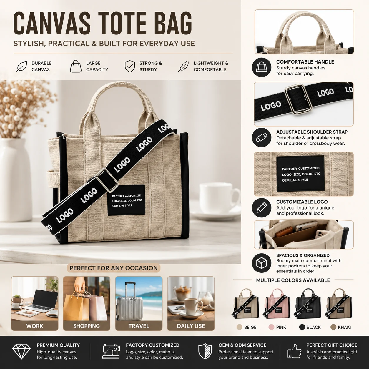 Custom Unisex Polyester Casual Tote Bag with Zipper