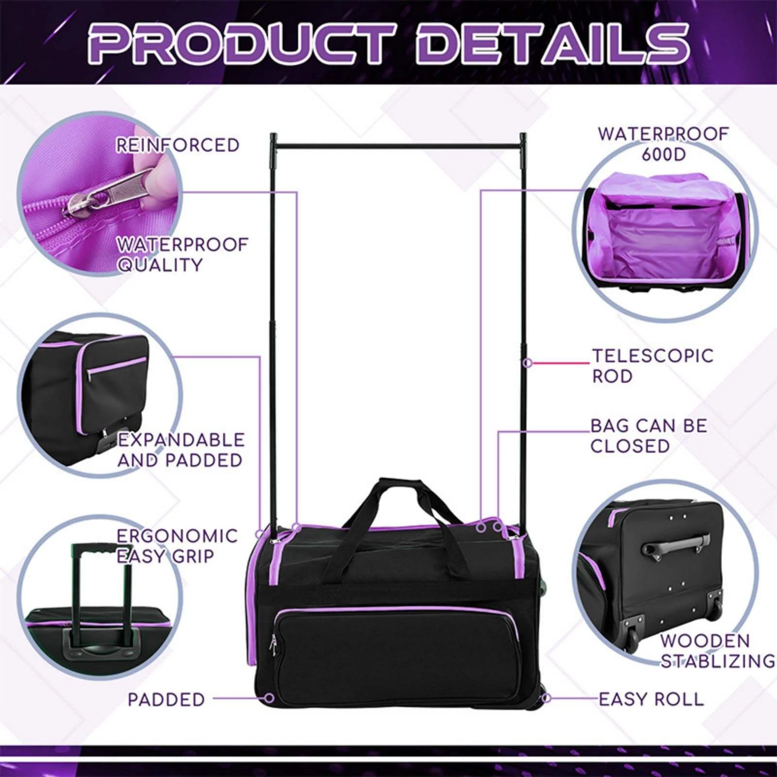 Custom Collapsible Large Capacity Travel Rolling Costumes Rack